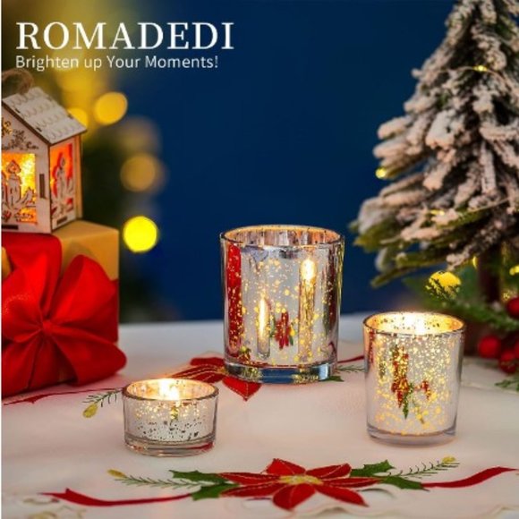 6 pc / 3 sizes - Silver Mercury Glass Tealight / Votive Candle Holder Set - Picture 3 of 9